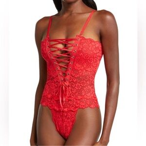 NWT Revolve We Are HAH “Spinster” Reversible Lace Bodysuit in Siren Red, XS